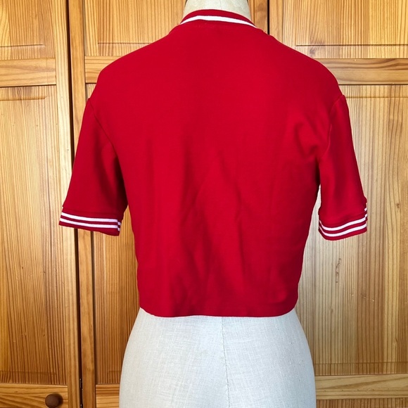 H&M Divided Small Red Cropped Shirt 100% Cotton Varsity Casual Preppy - Picture 5 of 8